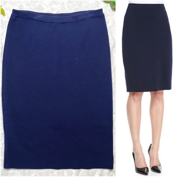 Eileen Fisher Dresses & Skirts - Eileen Fisher Pencil Skirt Washable Silk Cotton Blend in Navy Blue Size Small